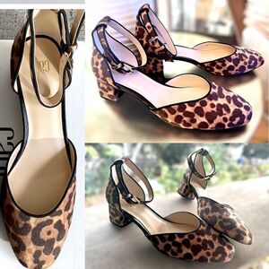 CAbi Kiki Leopard Cheetah Print Ankle Strap Heels Size 8